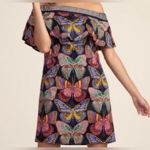 Trina Turk Welton Butterfly Off The Shoulder Dress Shift Resort Dress